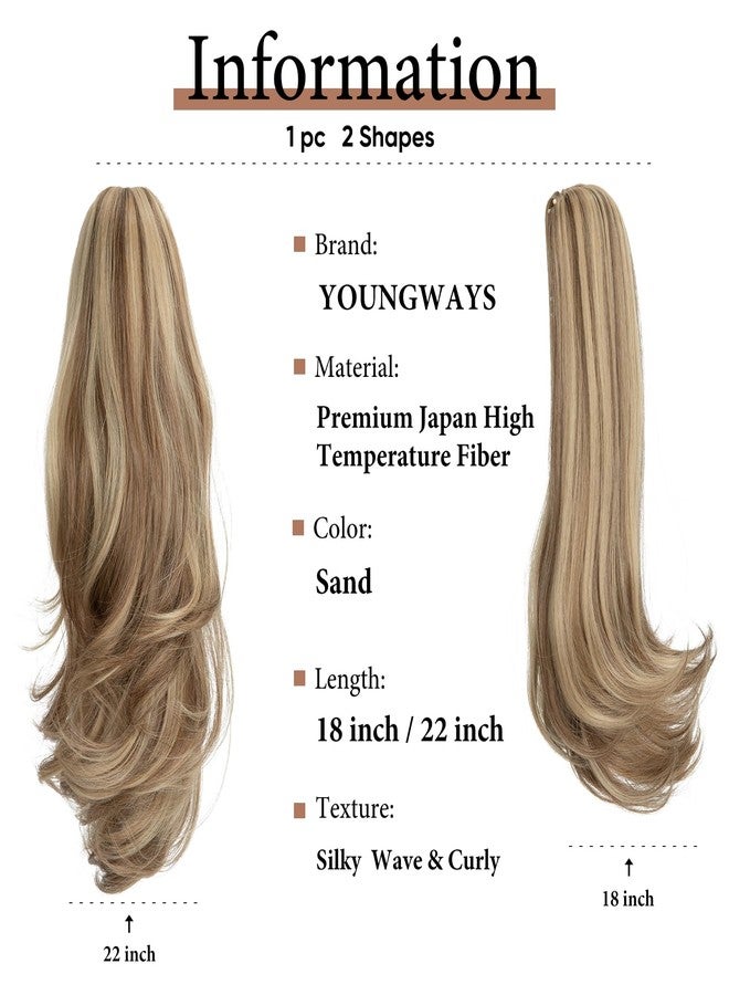 youngways Clip in Ponytail Extension 18 Inch Pony Tails Hair Extensions for Women Long Straight Curly Tail Ponytail Hair piece Synthetic Fake Versatile Pony (Sand) - Image 3